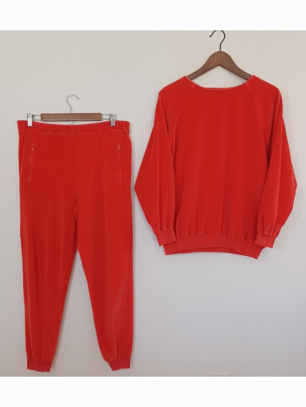 Vintage Chaus Sport Blood Orange Red Sweatsuit Lounge Athleisure Set Size Large